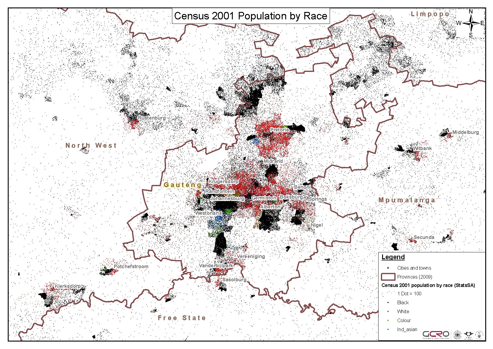 GCRO_footprint_census_2001_2009wards_Population_dot_density_race